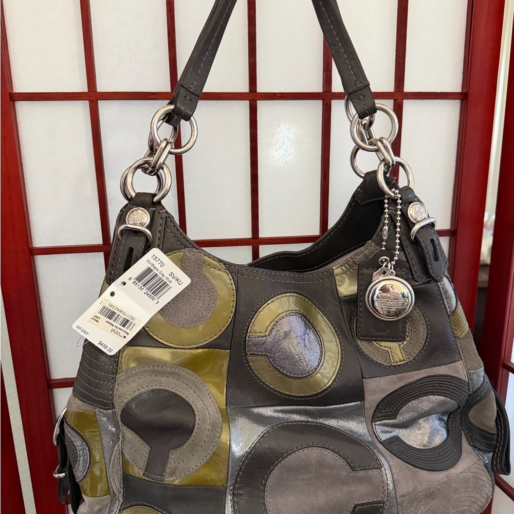 Coach Patchwork Shoulder Bag - Black, Gray, Olive